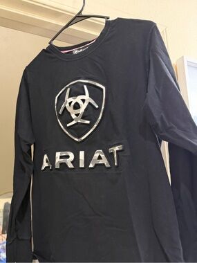 Ariat Black Long Sleeve Tee with Raised Silver Logo